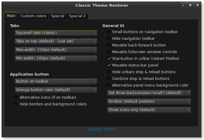 The Classic Theme Restorer Options Dialog